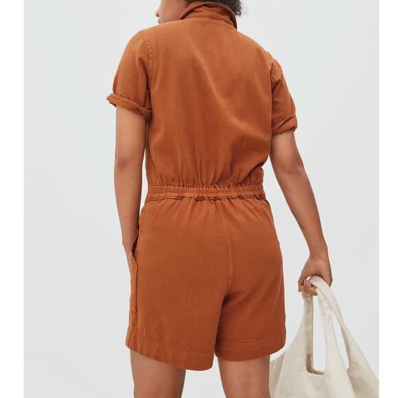 Everlane The Denim Short Coverall Organic Cotton Brown Rust Romper 6 - Picture 3 of 14